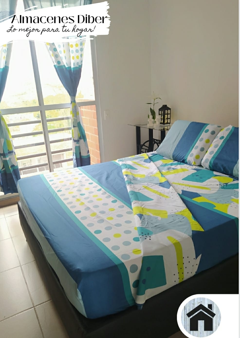 Combo de Sábanas cama doble con cortinas KITSC338