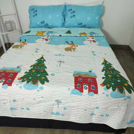 Colcha Termosellada Doble Faz Navideño PASNAV07 Cama Queen (1.60x1.90)