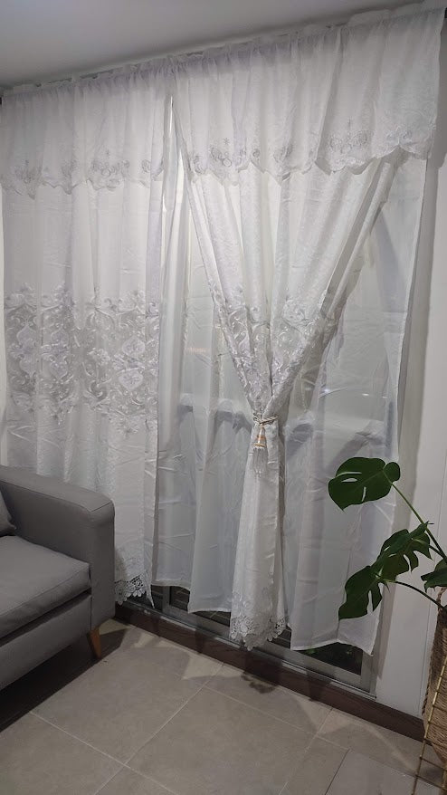 Cortina Bordado con Velo CVB0001 BLANCA