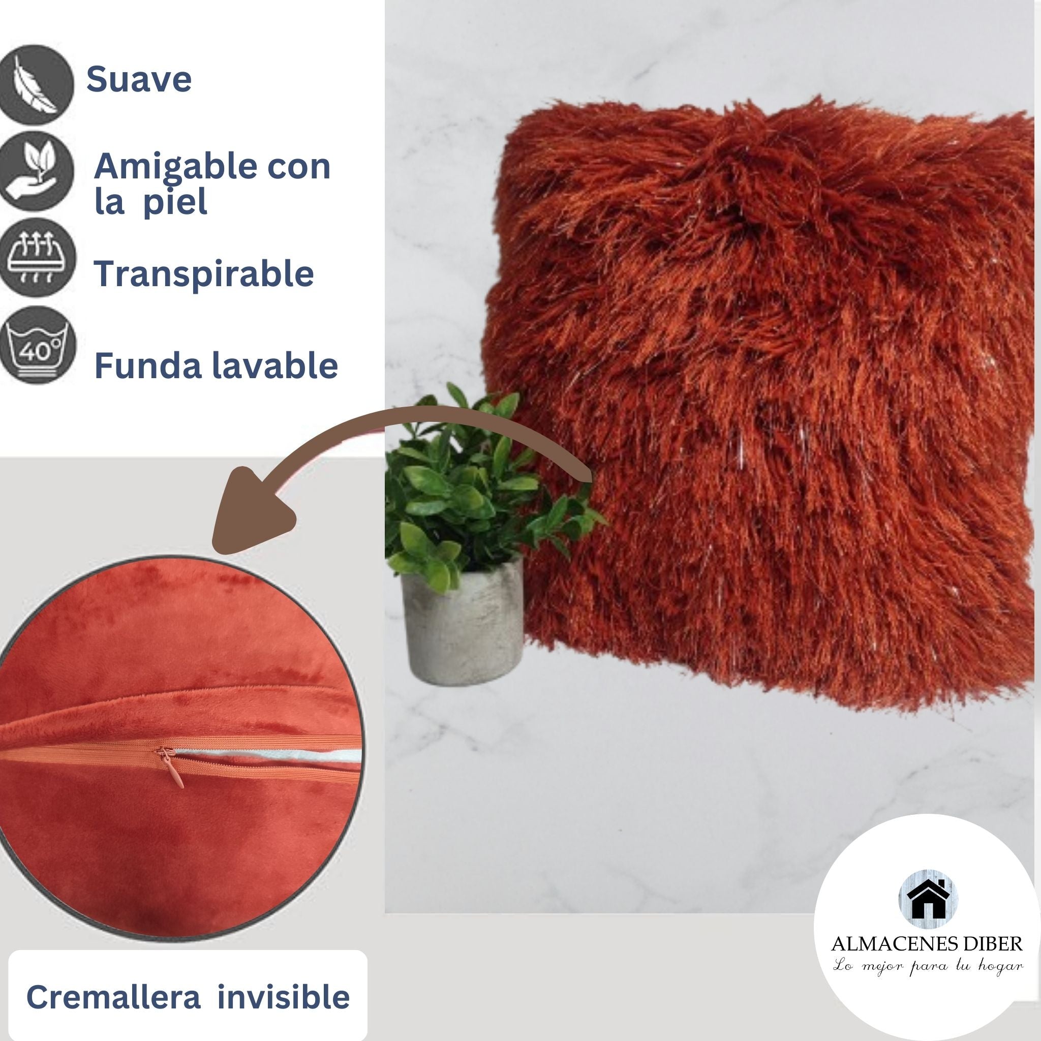 Forro de Cojín de Lujo Naranja Peludo