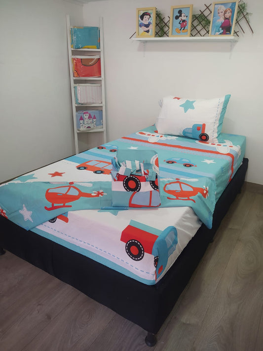 Combo de Sábanas con cortinas Cama sencilla 1.00 x 1.90 KITINF30