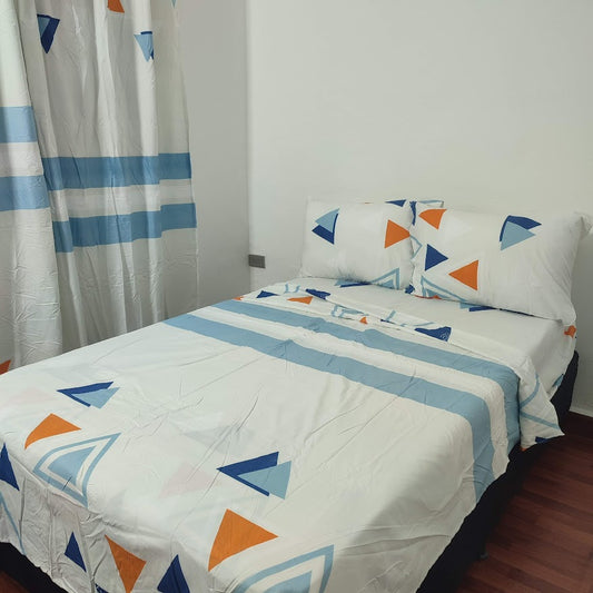 Combo de Sábanas cama doble con cortinas KITSC357