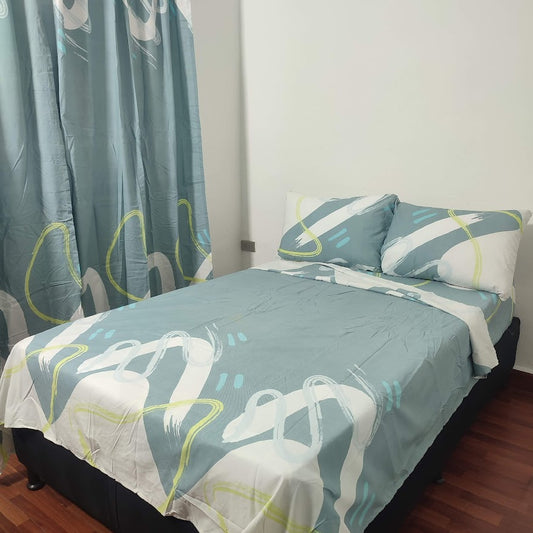 Combo de Sábanas cama doble con cortinas KITSC359
