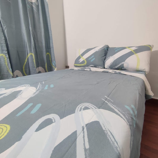 Combo de Sábanas cama doble con cortinas KITSC359