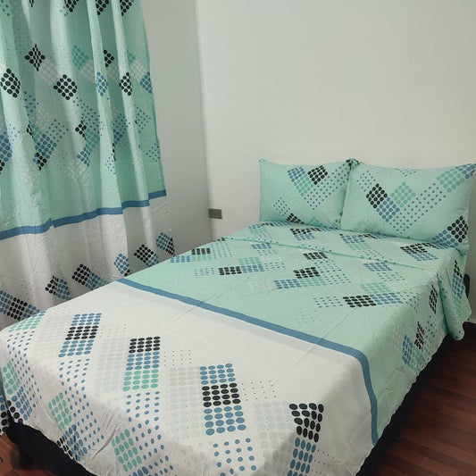 Combo de Sábanas cama doble con cortinas KITSC360