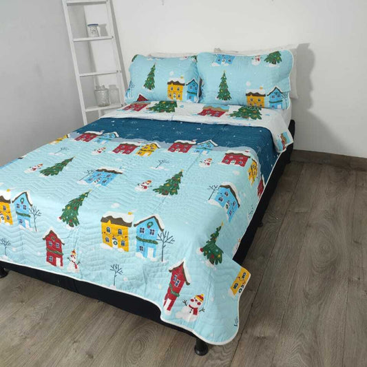 Colcha Termosellada Doble Faz  Navideño PASNAV07 Cama Queen (1.60x1.90)