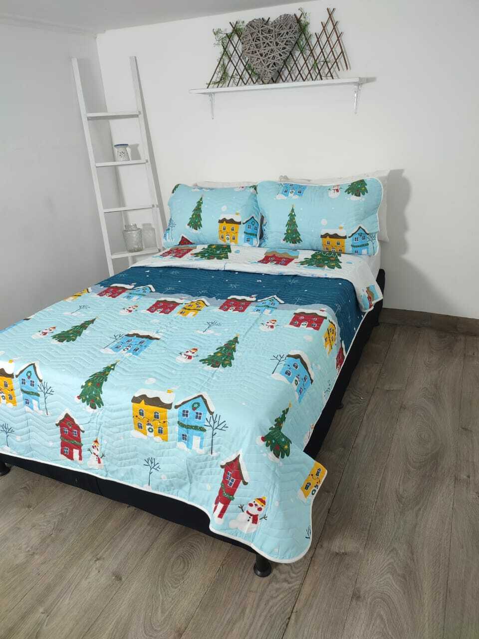 Colcha Termosellada Doble Faz  Navideño PASNAV07 Cama Queen (1.60x1.90)