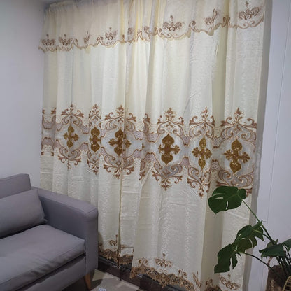 Juego de Cortinas Bordadas con Velo CVB0002 BEIGE BORDADO DORADO